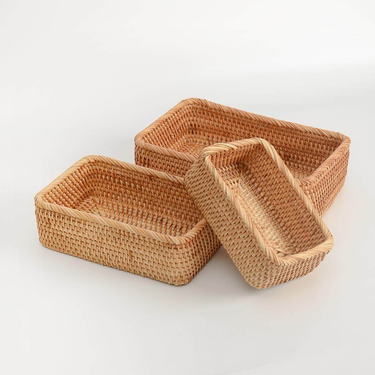 oakliving家用水果篮零食点心客厅家用越南秋藤编织收纳托盘子