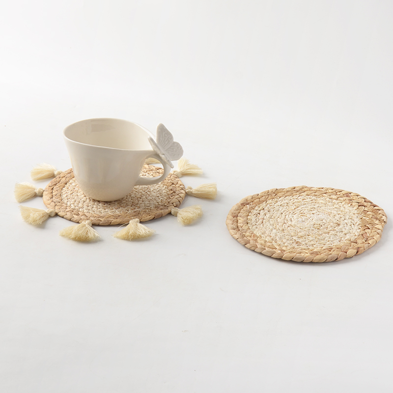 oakliving中式手工编织草编餐垫隔热垫防烫杯垫手工编织餐垫流苏
