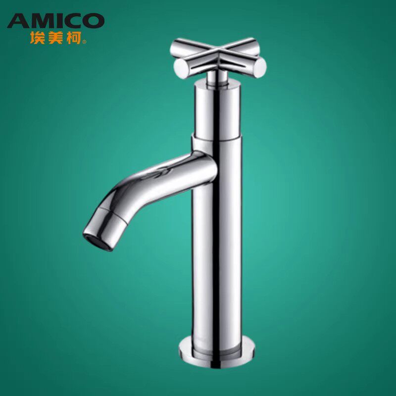 正品埃美柯ML68全铜单冷洗脸盆洗衣柜十字柄水龙头4分加厚通用盆