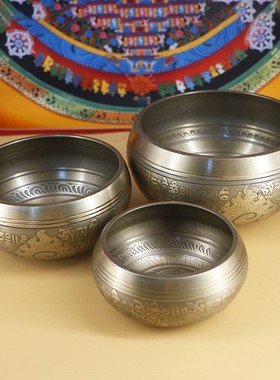 速发尼泊尔手工音钵金伽摆件静心钵西藏桌钵佛音碗供颂摆件转瑜碗