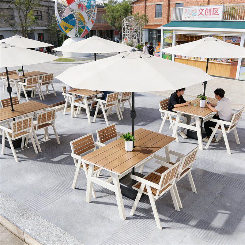 速发户外露天台休闲桌椅咖啡厅茶桌椅景区夜市烧烤店带伞餐桌椅组