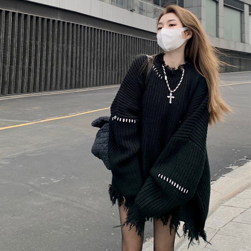 速发设计感小众黑色针织毛衣早级季2025新款复古慵懒高春感内搭