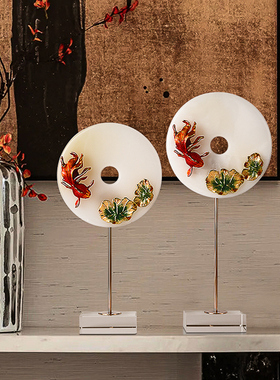 速发新中式摆件艺居饰品客厅彩玉石平安扣玄关工家品电视柜装饰品