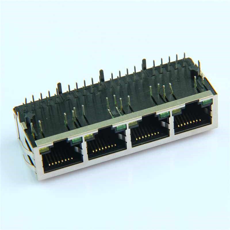 速发RJ45网口4口带变压器滤波器集成千兆带灯10P1网络接口连接器