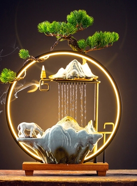 速发新中式喷泉流水摆客件厅玄关桌开装饰品茶室禅意循环水景面业