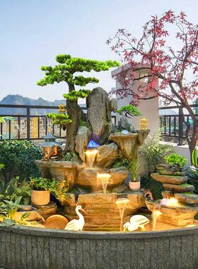 高山流水生财摆件循环水鱼池办公室假山瀑布喷泉庭院阳台落地鱼缸