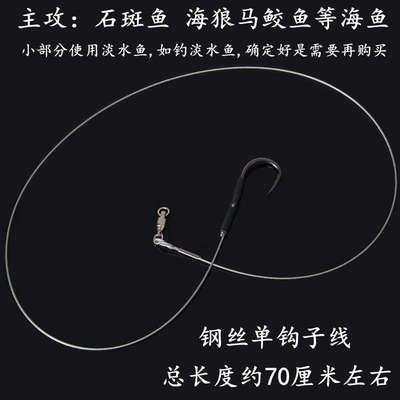 3付装海钓钢丝单钩子线钓鱼防咬耐磨鱼线石斑鱼海狼海钓铁板鱼钩