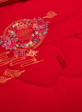 高档结婚喜被子母被拉链款二合一加厚全棉冬被大红色新婚陪嫁被子