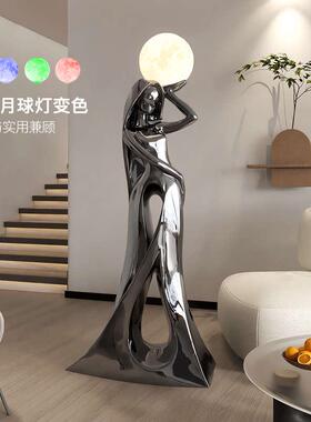 大型女孩艺术轻奢落地摆件客厅电视柜沙发旁灯高级感入户玄关雕塑
