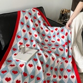 Uncle Bomb简约风菱形爱心针织毛毯子单人沙发盖毯薄款 空调毯午睡