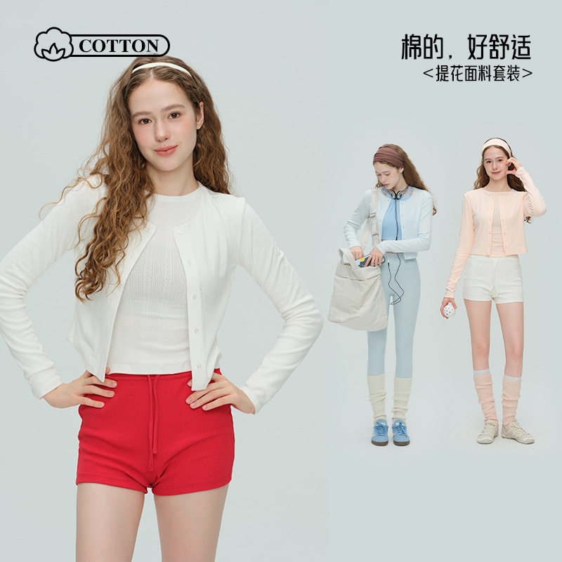 2026春季新品瑜伽服女棉质透气吸湿休闲外套蕾丝边瑜伽T长袖外套