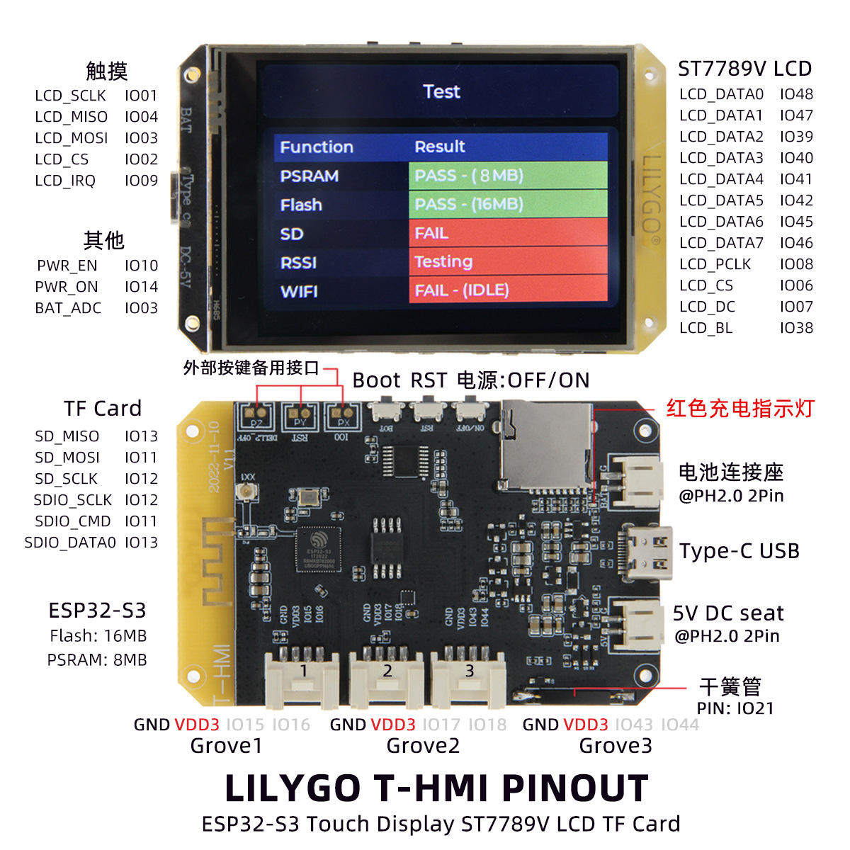 LILYGO T-HMI ESP32-S3 2.8英寸电阻触摸屏支持TF WIFI蓝牙开发板