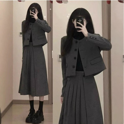 小香风毛呢套装裙2024新