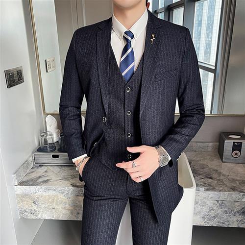 男士休闲西装套装韩版潮流中长款新郎结婚礼服修身伴郎西服外套男