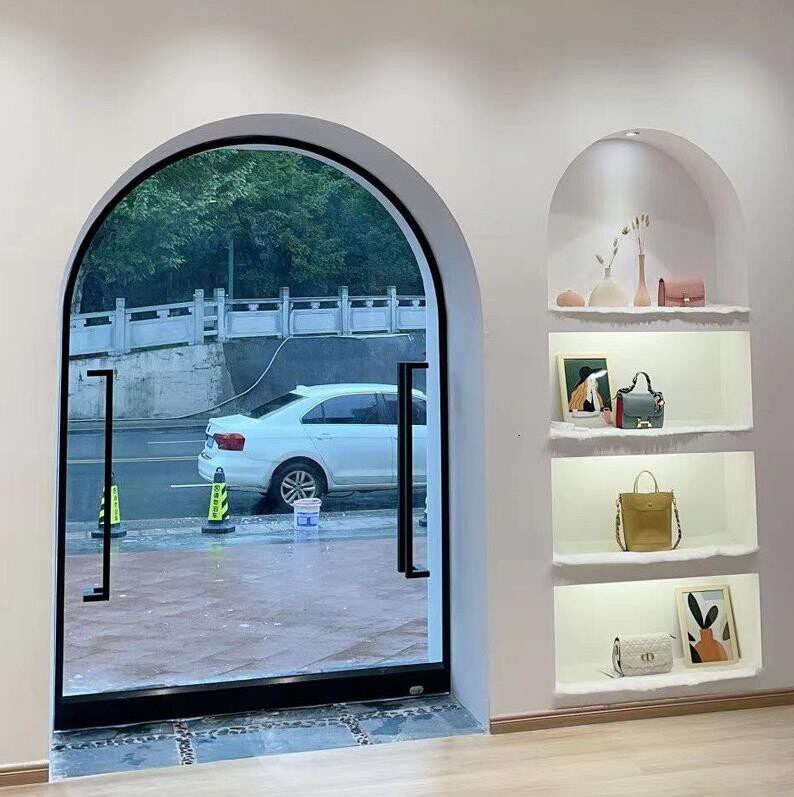 拱形网红门360度服装店拱形门设计中轴地弹簧门新款 旋转玻璃门