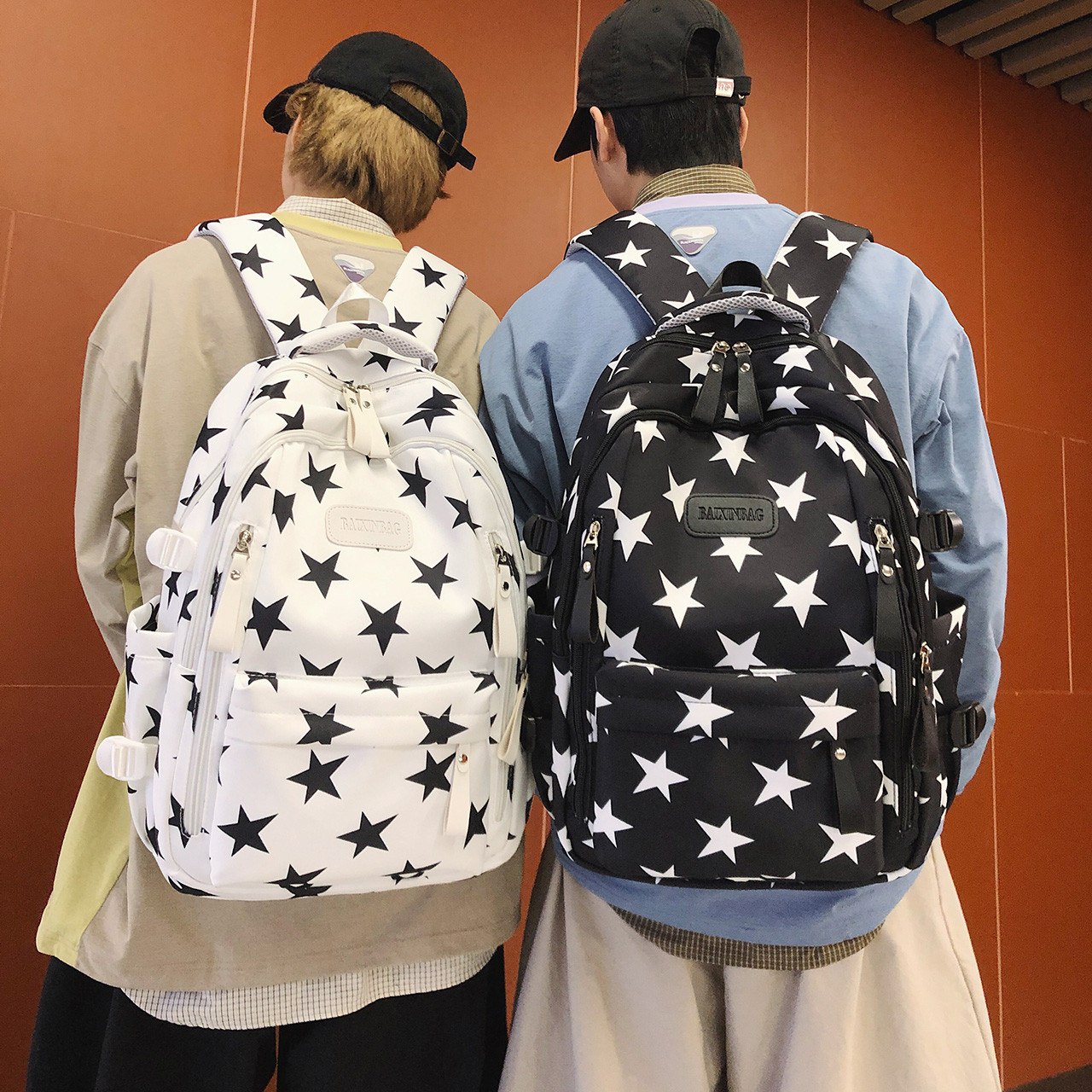 星星涂鸦印花书包男款潮牌高颜值校园背包男女初中五六年级双肩包