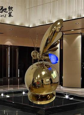 酒店大堂雕塑发光工艺品售楼处水景会所不锈钢蜜蜂摆件大厅软装饰