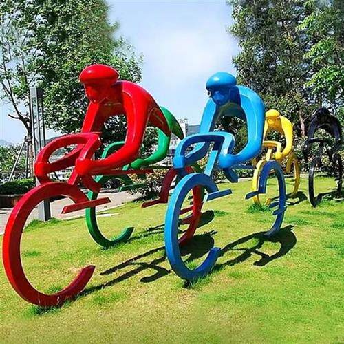 现货自行车雕塑不锈钢剪影竞技运动模型广场公园抽象骑行人物摆件