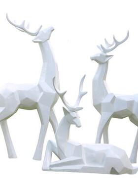 户外园林景观抽象玻璃钢几何梅花鹿雕塑售楼部草坪白鹿造景摆件