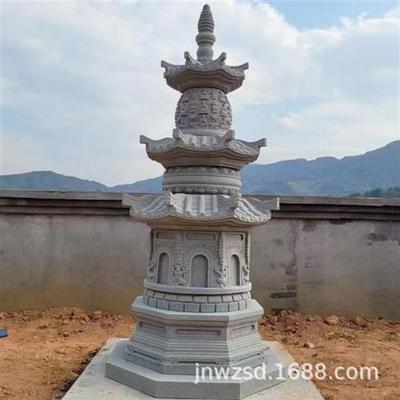 景区石塔图片大全寺庙石刻佛塔制作厂家园林景观石造六边塔价格