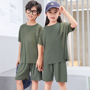 冰丝儿童睡衣女童家居服套装薄款中大童夏款韩版短袖夏季短裤男童