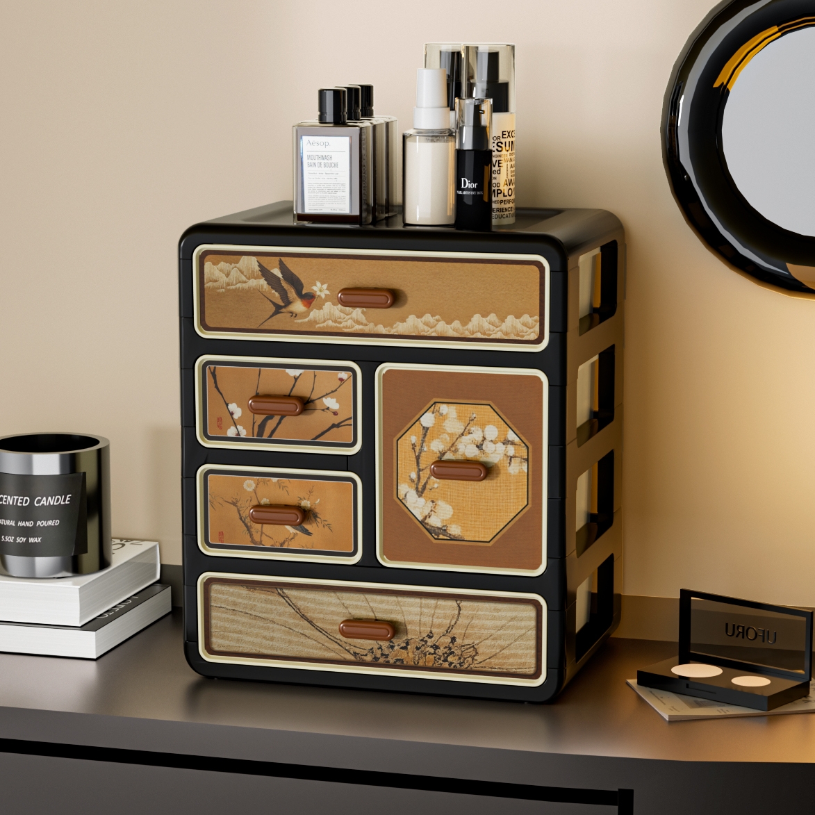 化妆品收纳盒梳妆台中古风