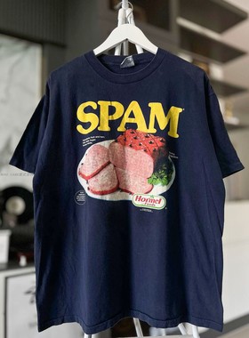 WHO CARE复古大百科spam斯帕姆趣味印花美式宽松古着短袖T恤高街