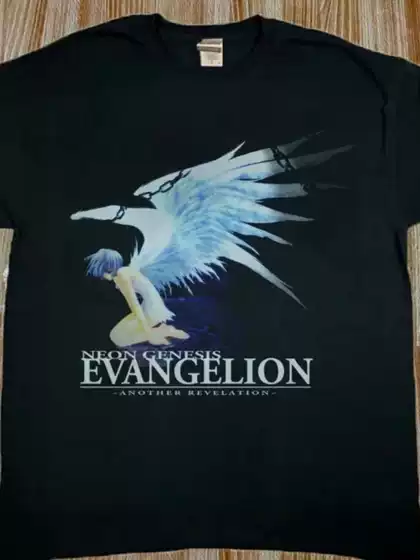 Who Care Retro Encyclopedia Dark Style Anime Eva Rei Ayanami Short-Sleeved Shirt with Drapey, Loose Fit in Large Size