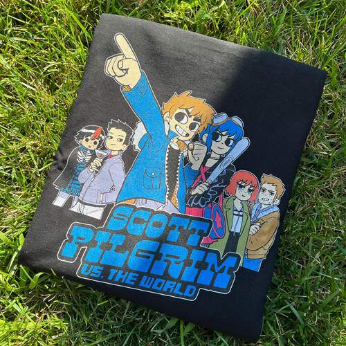 WHOCARE复古大百科SCOTTPILGRIMVSTHEWORLD歪小子史考特黑T恤短袖