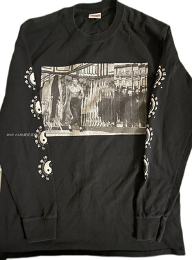 pandabuy复古大百科美式vintage古着感宽松圆领长袖T恤李小龙功夫