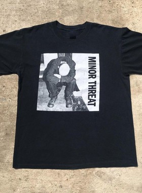 WHO CARE复古大百科Minor Threat乐团美式复古做旧古着感短袖T恤