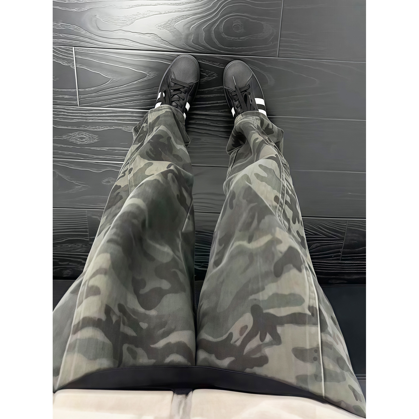 美式复古迷彩牛仔裤男伐木设计感