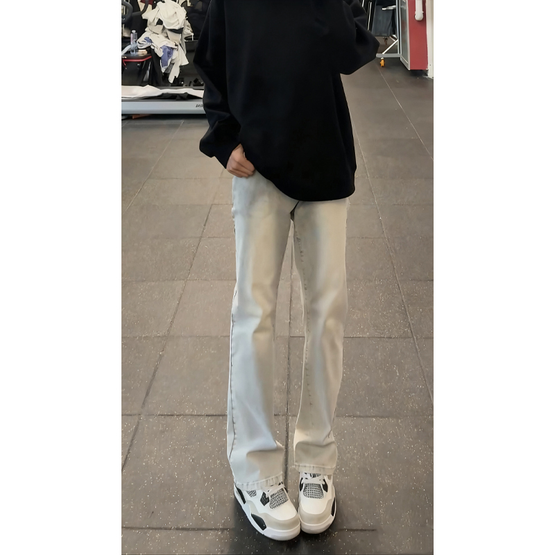 美式高街vibe微喇牛仔裤男秋冬加绒cleanfit水洗高级感直筒弯刀裤