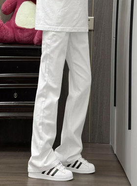 cleanfit白色高街牛仔裤男款春秋新款美式复古修身显瘦微喇直筒裤