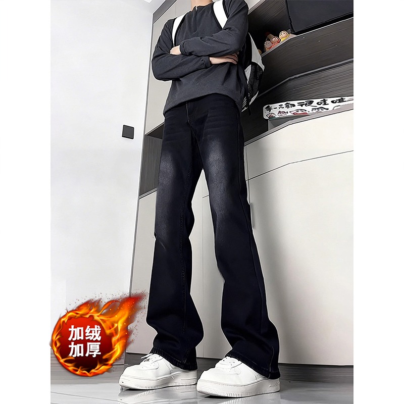 美式复古渐变黑色牛仔裤男款