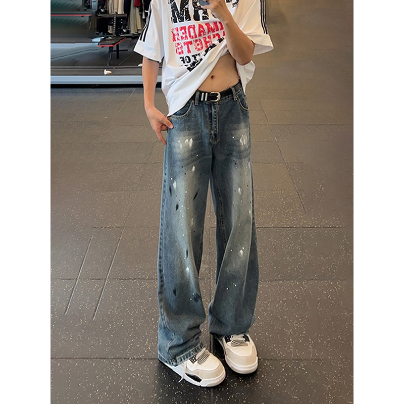 蓝色泼墨牛仔裤男款美式高街