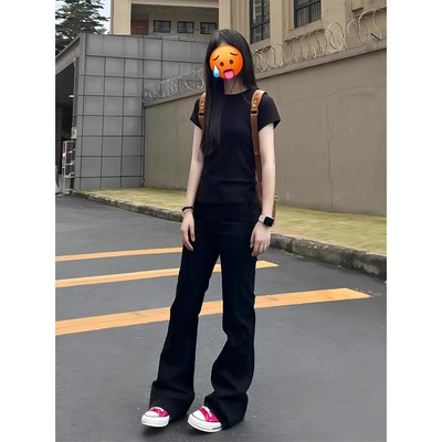 黑色弯刀微喇牛仔裤男女美式高街