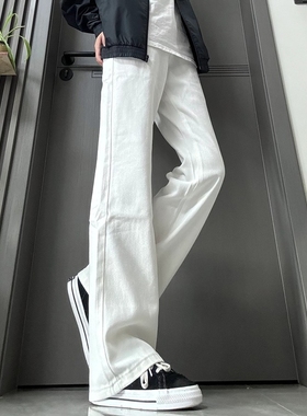 cleanfit白色高街微喇牛仔裤男美式高街vibe显瘦显腿长直筒阔腿裤