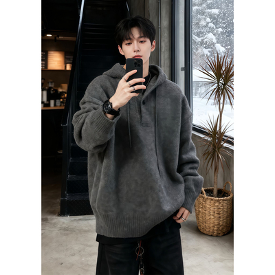 美式连帽重磅毛衣男款慵懒风