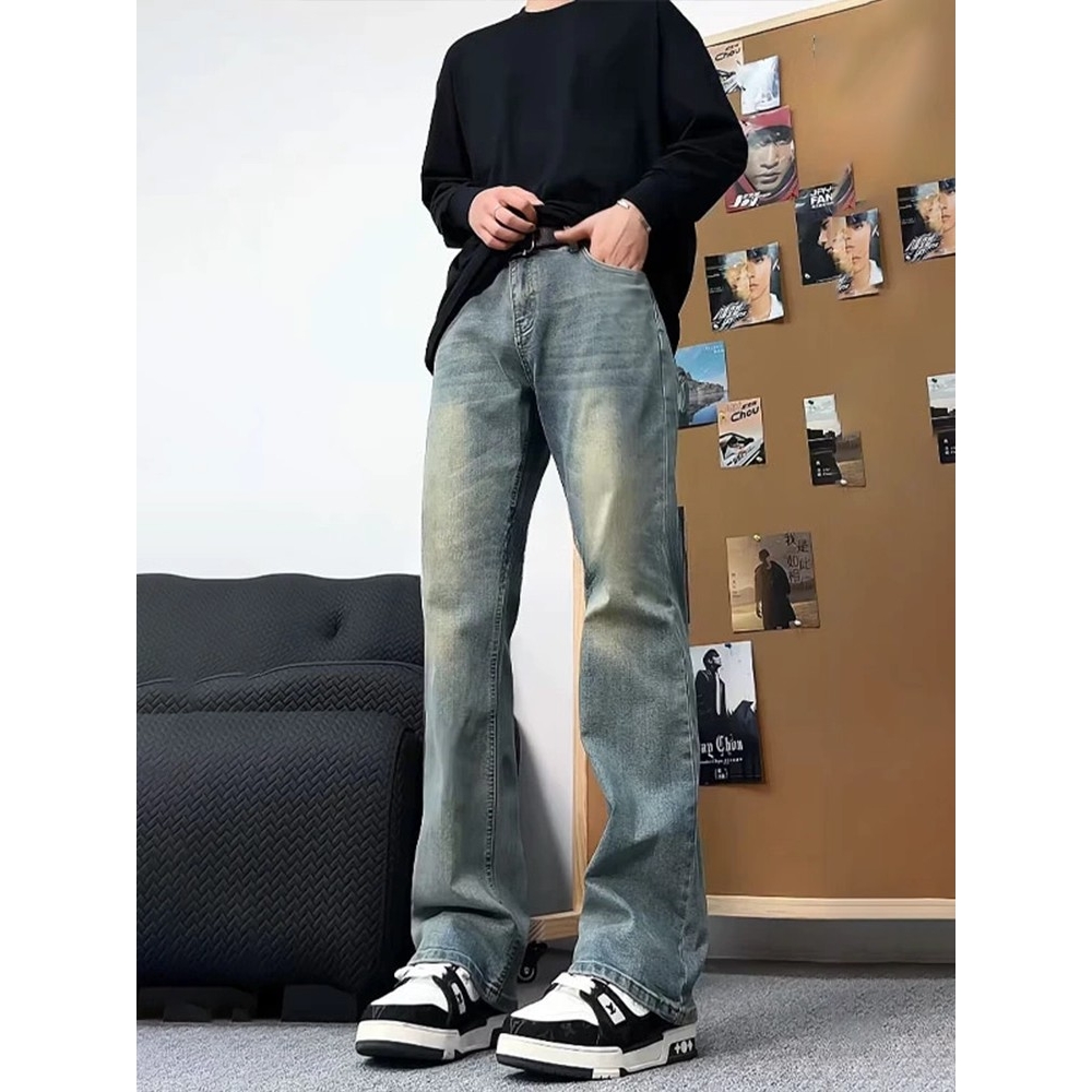 复古蓝美式微喇牛仔裤男