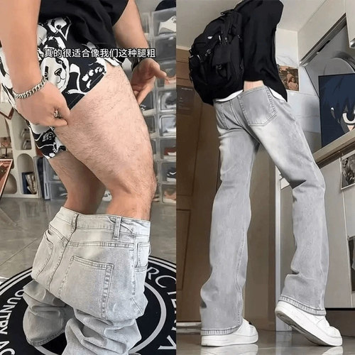 烟灰色弯刀牛仔裤男cleanfit