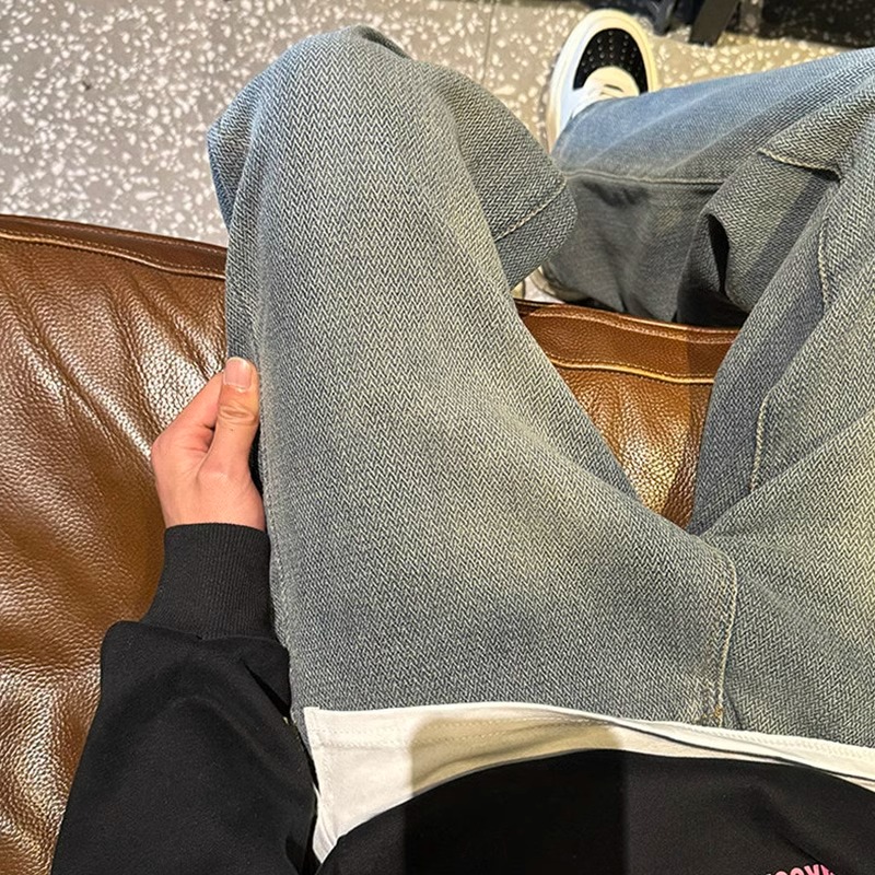 美式复古星空纹牛仔裤男女设计感