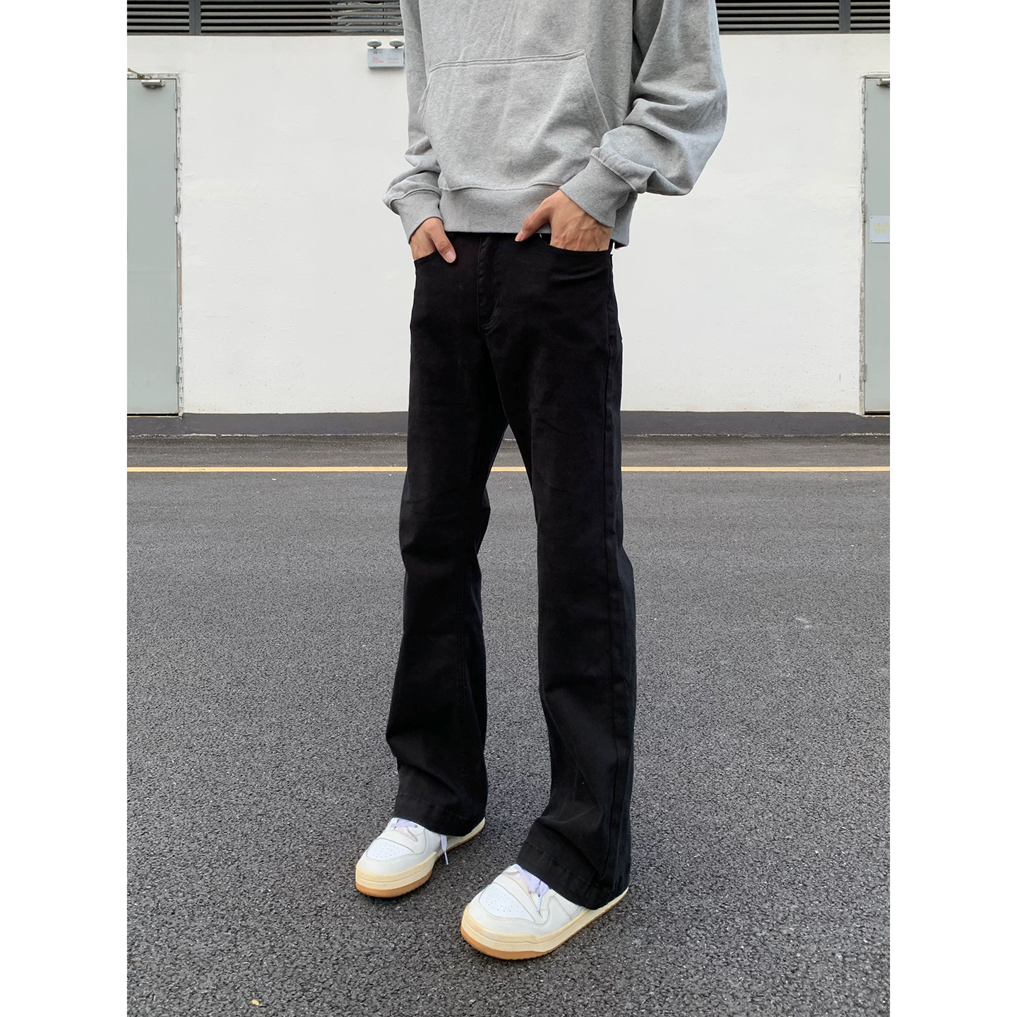 ykee黑色微喇牛仔裤男款