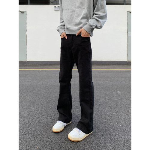 ykee黑色微喇牛仔裤男款