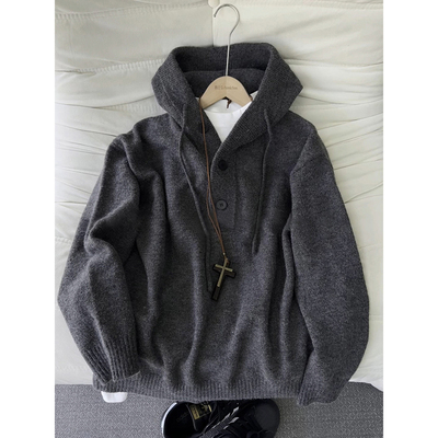 深灰色连帽毛衣男款美式高街