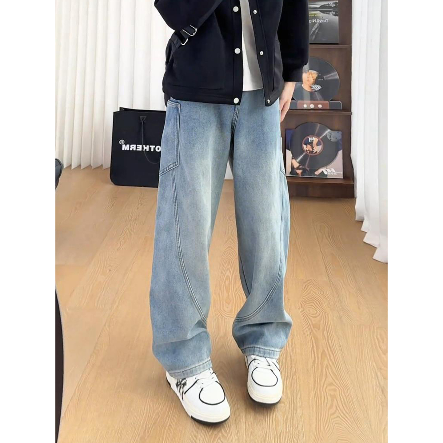 cleanfit蓝色复古牛仔裤男款