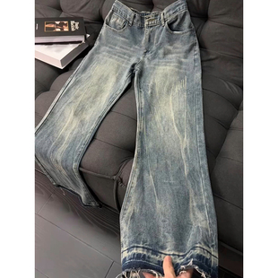 子高街微喇直筒长裤 美式 cleanfit显瘦裤 男春秋新款 复古猫须牛仔裤