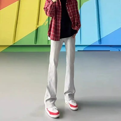 烟灰色微喇牛仔裤男美式高街