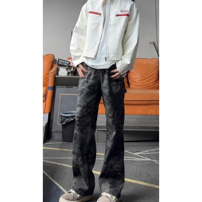 美式复古迷彩牛仔裤男款直筒