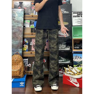 美式高街vibe微喇迷彩牛仔裤男款